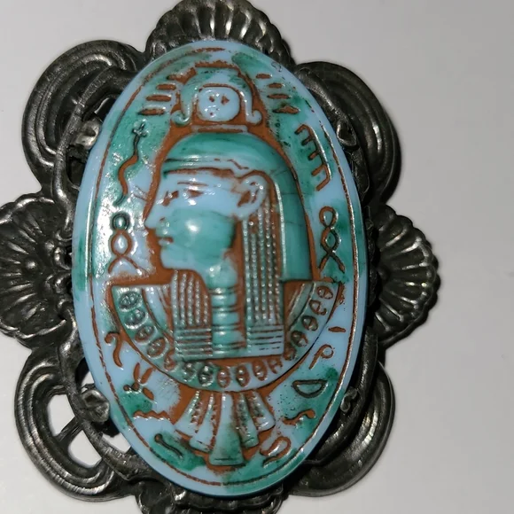 Vintage Neiger Bros Egyptian Revival Cameo Brooch Pin Czech Glass Antique EUC - Picture 2 of 7